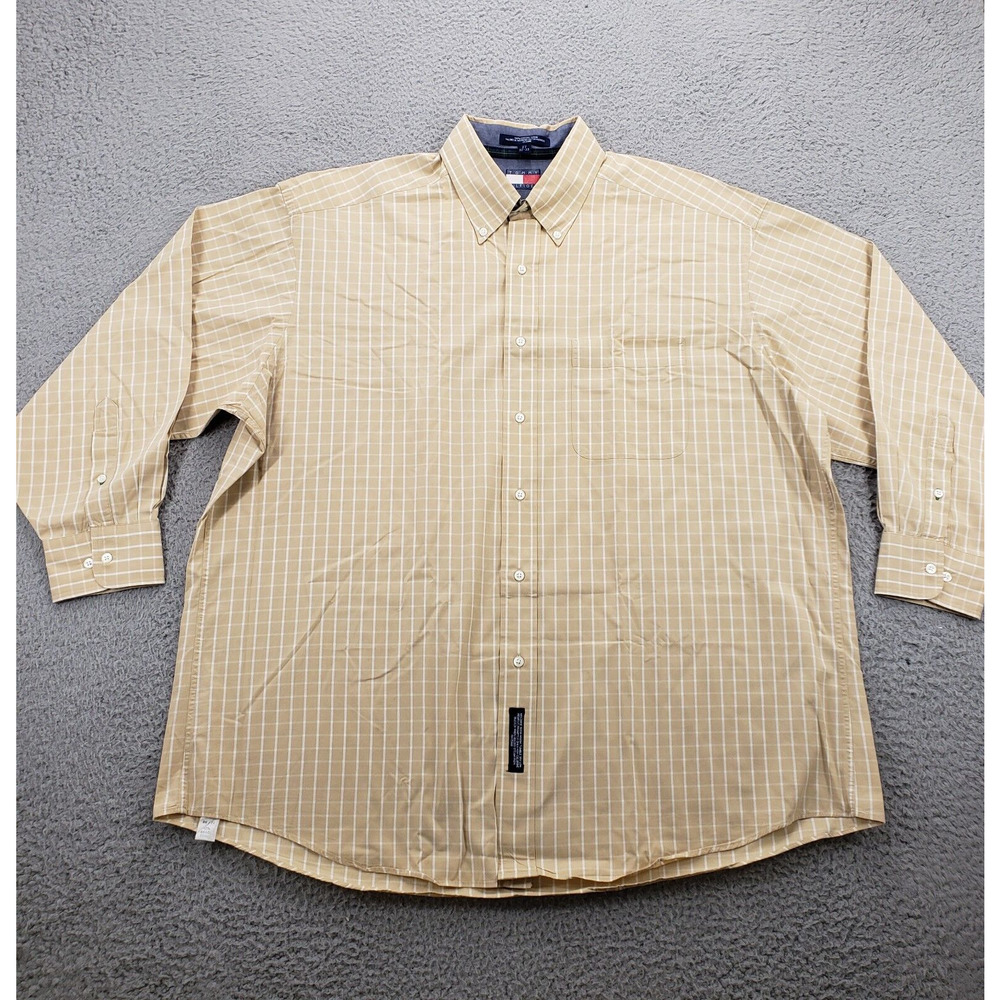 Tommy Hilfiger Shirt Mens 17‎ 32 33 Yellow Long Sleeve Check Button Down